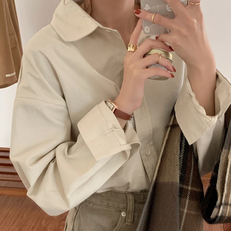 

Spring Autumn Female Korean Version Of The New Wild Loose Thin Lapel Shirt