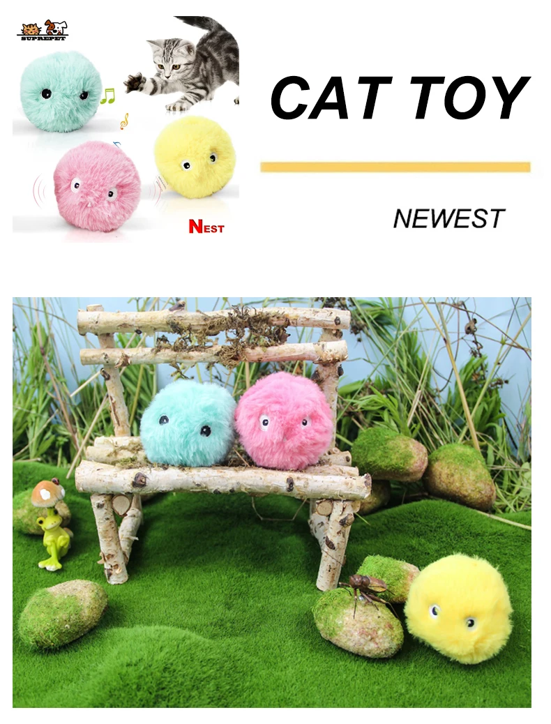 Elves Fleece Smart Cat Toys Interactive Ball with Catnip Cat Training Squeaky Fidget Toys Cats Products for Pets