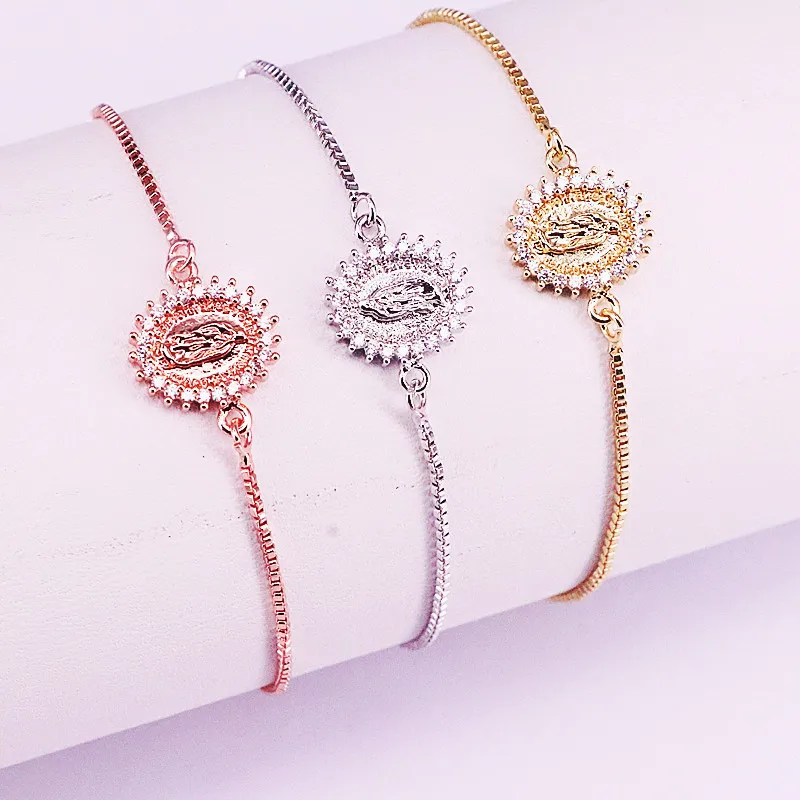 10 шт, мода смешанный цвет cz микро проложить Иисуса/девственницы соединитель браслеты, Религиозные ювелирные браслеты