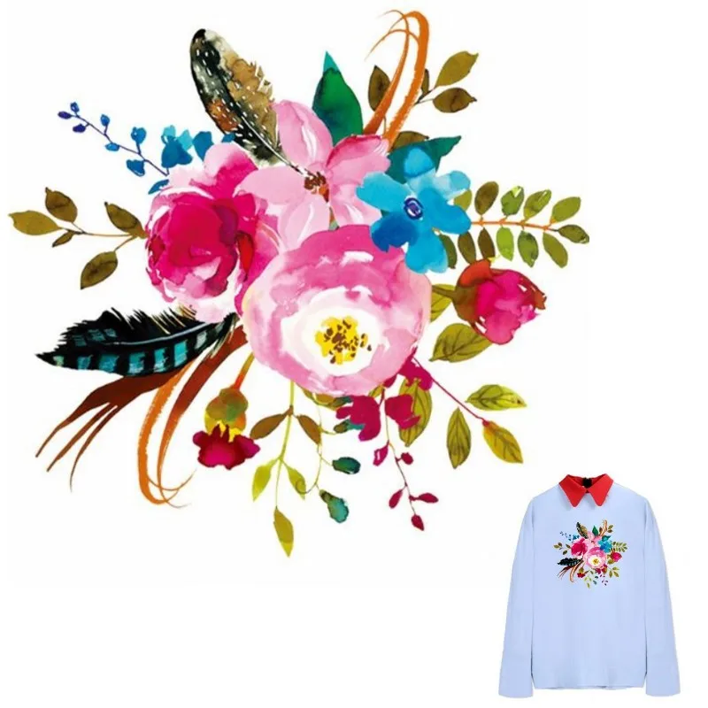 

Colorful Beautiful Flowers Iron On Patches DIY Accessory Heat Transfer Washable Stickers For Clothes Bag Print Hoodies Jeans
