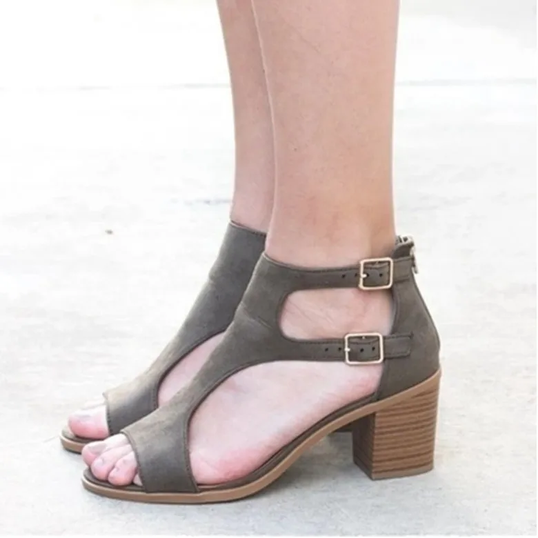 

ZHENZHOU summer fish mouth artificial PU European and American women's sandals after the zipper increased with women's shoes