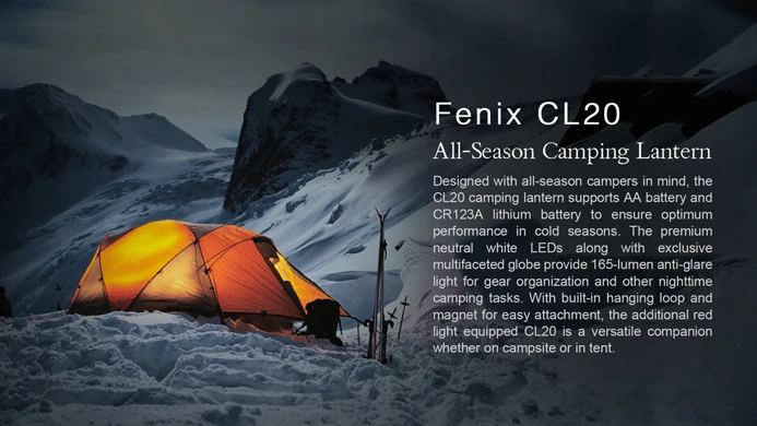 New Fenix CL20 165 Lumen All-Season Camping Lantern AA or CR123A battery Light 