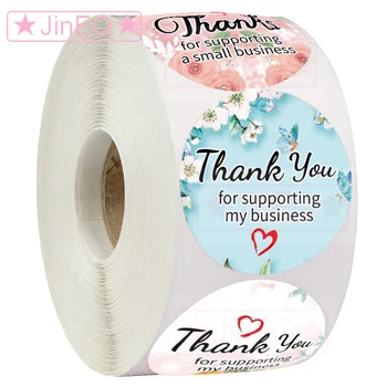 

500pcs Flowers Thank You Stickers for small business Circle Paper Handmade Label Sticker for Envelope Gift Food Seal Stationery