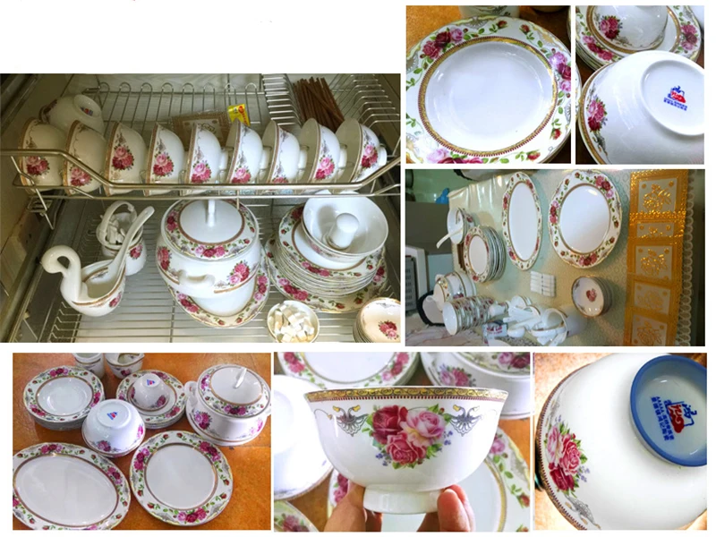 60pcs Flower Style Glazed Jingdezhen Bone China Porcelain Bowl and Dish Plate Set Dinnerware Tableware Set