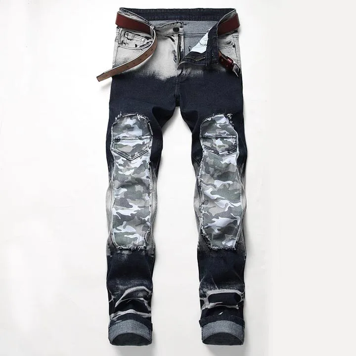 KIOVNO винтажные мужские модные Лоскутные Джинсовые брюки стрейч уличные джинсы брюки мужские смешанные цвета размер 29-42 - Цвет: B