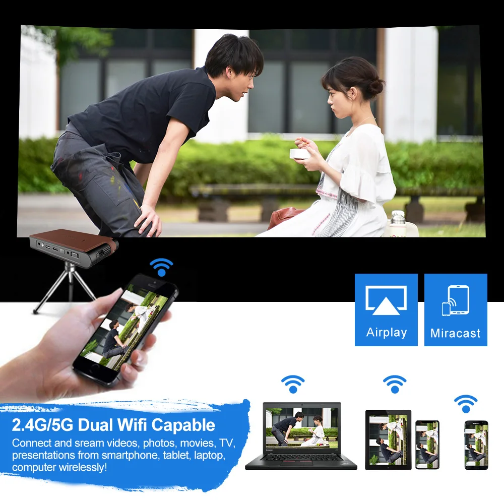 Big Promo sSiXJ S6W DLP MINI projecteur rechargeable WIFI projecteur à LED portable vidéo 3D Full Hd projecteur pour 1080P cinéma maison Mobile intelligent
