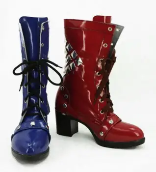 

Batman Arkham Knight Harley Quinn Cosplay Halloween Party Shoes Blue and Red Boots Custom Made