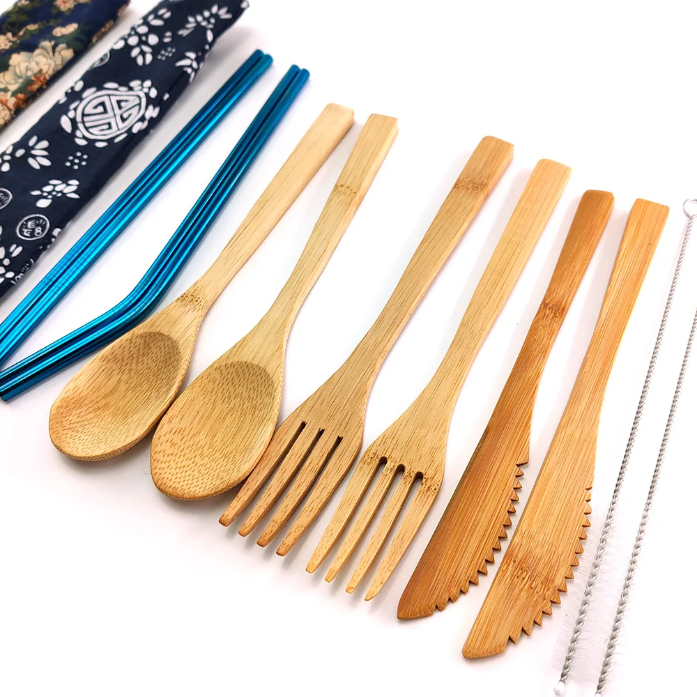 Organic Bamboo Utensils Set Premium Quality Reusable Bamboo Cutlery Set Biodegradable Straw