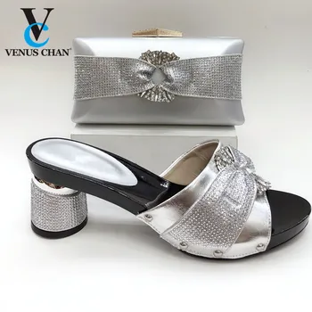 

Silver Color Hot Sale High Heels Pumps Sandals and Bag set Comfortable Wedding Matching Italian Shoes and Bag set Wedding