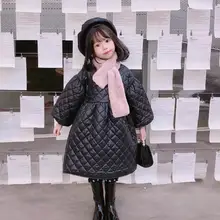 Детское платье с v-образным вырезом и рукавами-фонариками, теплые, плотные, детские, для девочек, черные, длинные, модные, Осенние, зимние, вечерние платья для девочек, черные