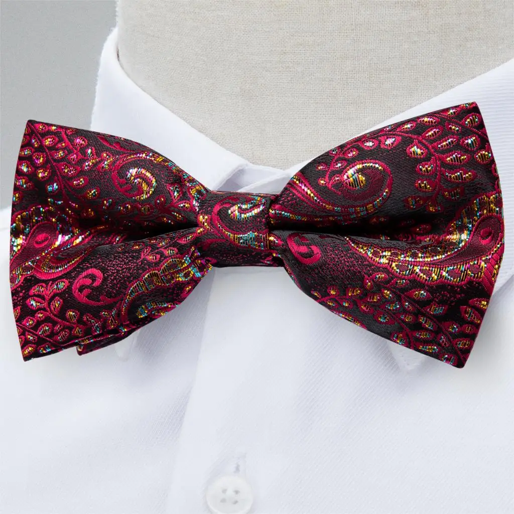 Красный золотой дизайнерский галстук-бабочка с узором пейсли для мужчин, шелковый галстук-бабочка, мужские галстуки, носовые запонки для костюма, съемный галстук-бабочка, LH-130
