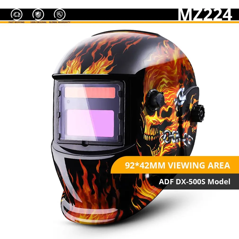 Welding Mask Solar Automatic View Darkening Adjustable Wearing Welding Helmet with Sticker Hell Fire for Welding Machine
