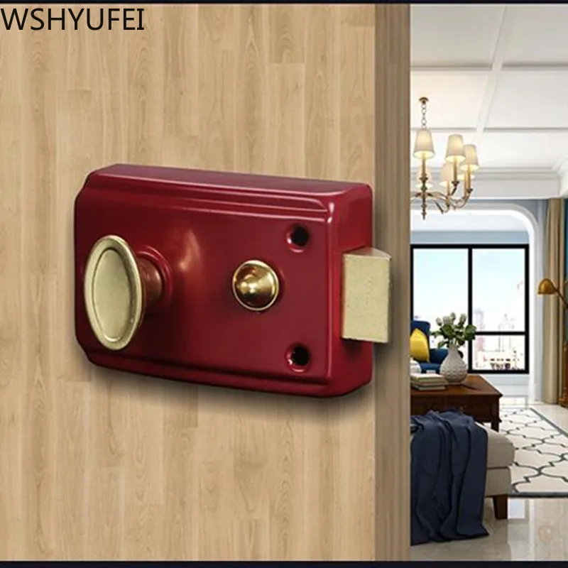 Exterior Door Retro Red Locks Security Anti-theft Lock Multiple Insurance Lock Wood Door Lock For Furniture Hardware afbeelding