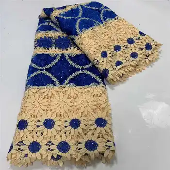 

factory offers Latest guipure cord lace fabric with stones for Woman party long Dresses 5yds/pcs Royalblue