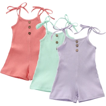 

Summer Fashion Baby Knitted Rompers Sleeveless Strap Jumpsuit Newborn Baby Girls Romper One-piece Outfits Clothes Rompers D30