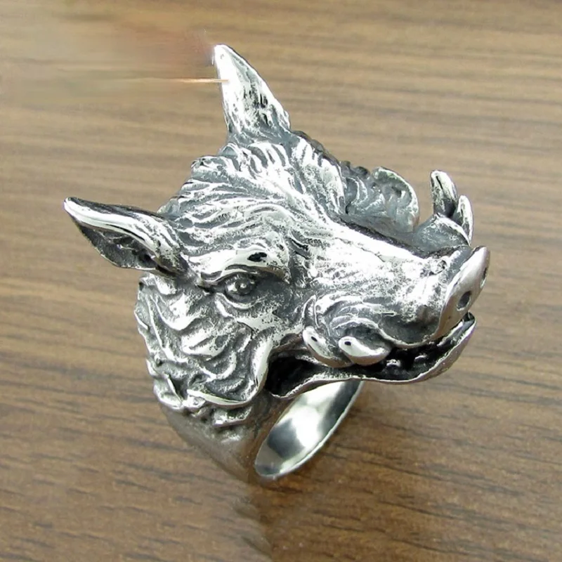 Vintage Beast Boar Ring Stainless Steel Ring Gothic Punk Hip-hop Animal Ring Men's Fashion Personality Jewelry Party Gift