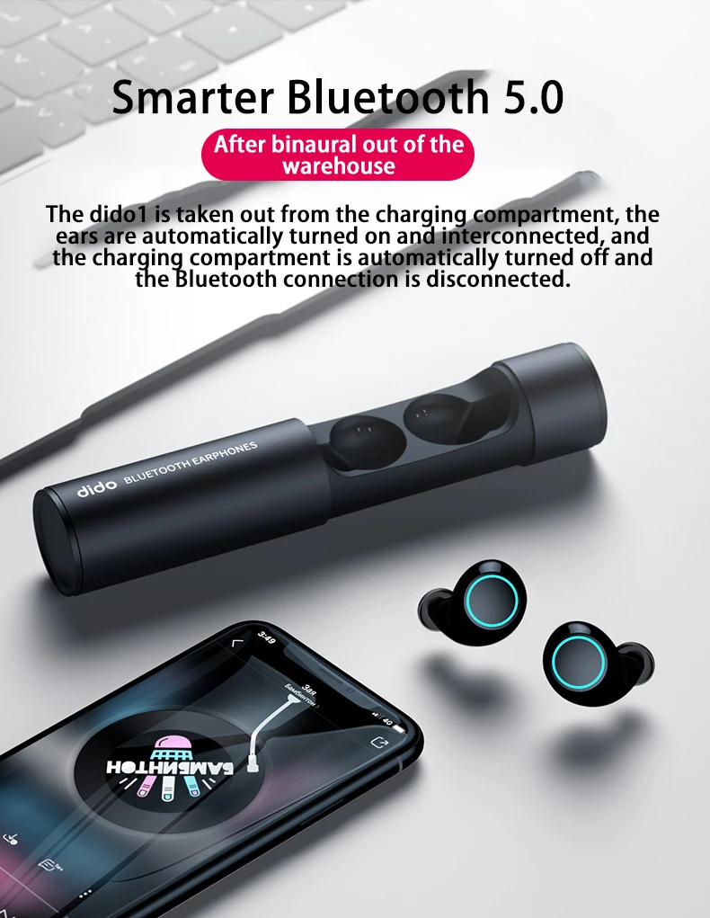 Dido TWS 5,0 Bluetooth наушники 3D стерео беспроводные наушники с двойным микрофоном водонепроницаемые беговые беспроводные HIFI наушники