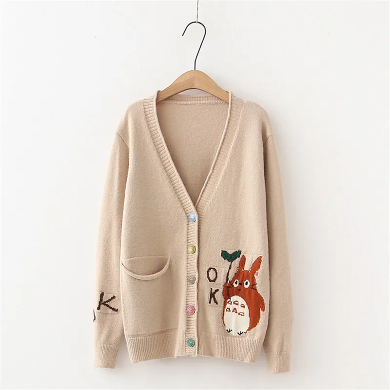 

Autumn Women Sweater Cute Loose Sweater Coat Junior High School Students Knitted Cardigan Single Breasted College Style Coat