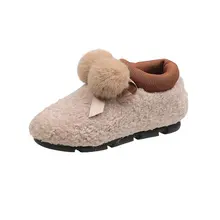 Новинка года; сезон осень-зима; обувь на меху; бархатная обувь в горошек; хлопковая обувь; женская обувь на плоской подошве с помпонами; Zapatos de mujer