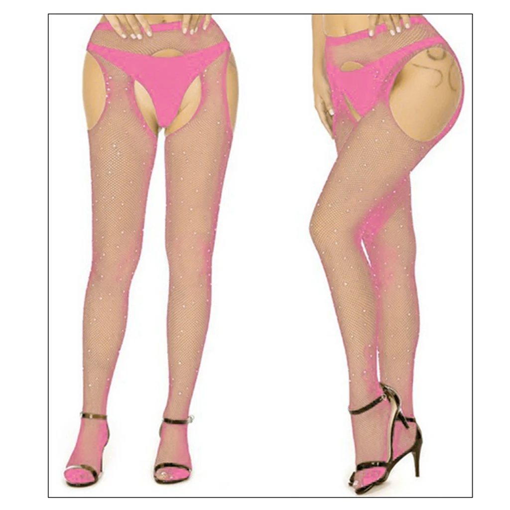 Women Crystal Rhinestone Fishnet Net Mesh Socks Stockings Tights Pantyhose   