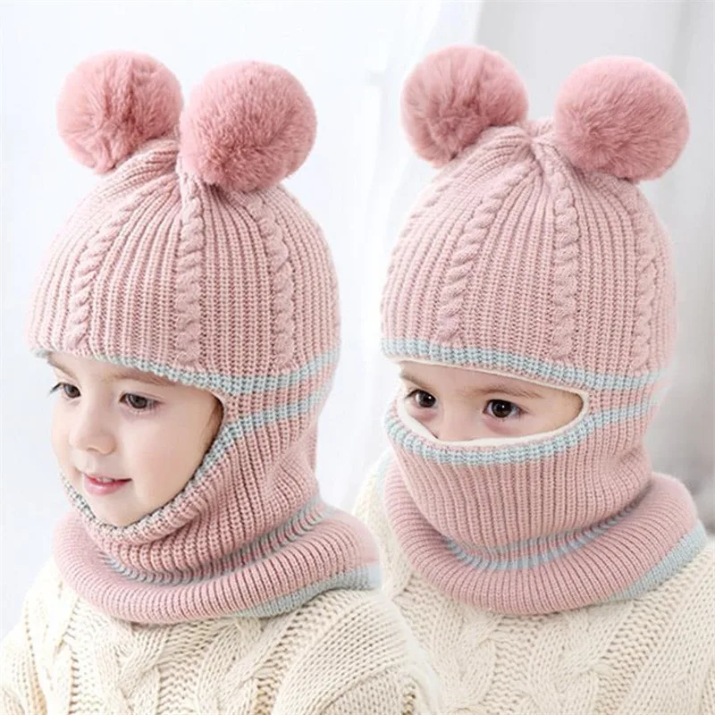

Baby Winter Hat Pompom Children Knitted Hats Baby Girls and Boys Hat with Warm Fleece Lining Hats for Kids Autumn Children's Hat