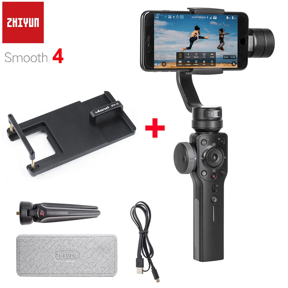 Zhiyun Smooth 4 Q2 3-осевой портативный смартфон сотовый телефон видеокамеры Стабилизатор для iPhone 11 Pro Max XS XR X 8P 8 samsung S9 S8 и экшн Камера - Цвет: Smooth 4 add adapter