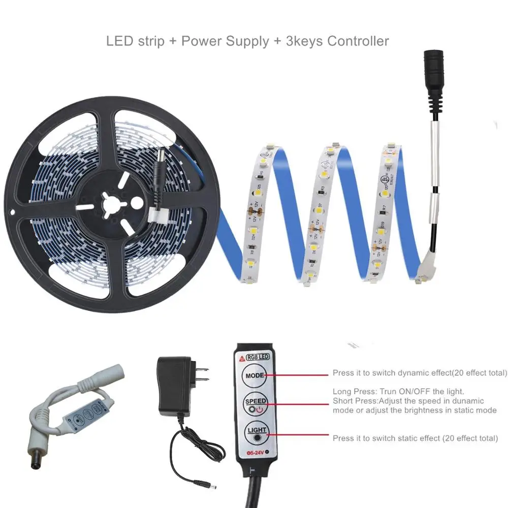 3KEY DC12V 300led полосы Теплый/чистый белый 5 м SMD2835 Диммируемый пульт дистанционного управления RF домашний декоративная клейкая лента гибкая лента - Испускаемый цвет: 3KEY