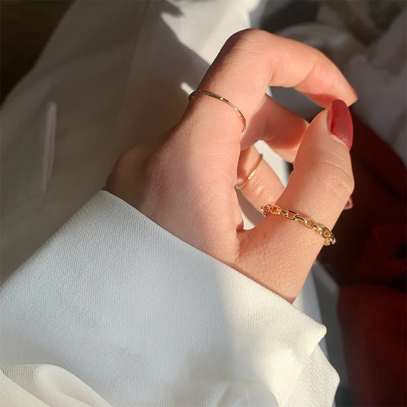 

3pcs/Set Delicate Women's Korean Style Jewelry Minimalist Thin Metal Chain 14k Gold Plated Index Finger Ring Set