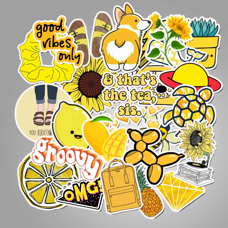 

kpop stickers 50pcs yellow small fresh suitcase trolley case laptop doodle sticker cartoon series waterproof sticker MTZ005-67