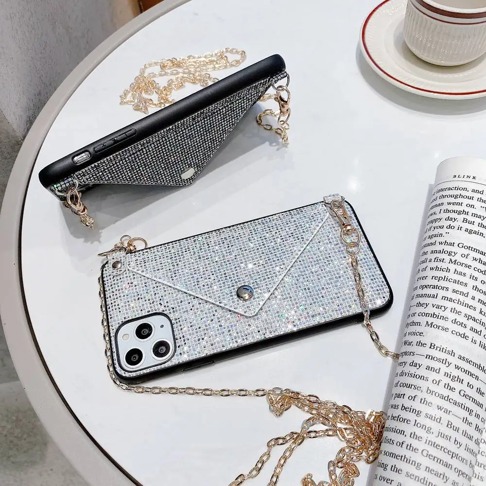 Модный чехол кошелек с ремешком для телефона Huawei P30 P40 Mate 30 Pro Nova 6 5 4 блестящий