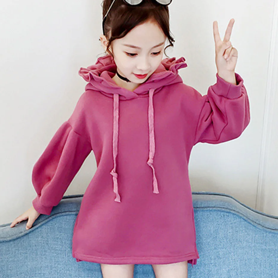 Платья для девочек плотное платье-свитер для девочек, худи Детские платья с рюшами Осенняя модная зимняя одежда для девочек 6, 8, 10, 12, 14 лет