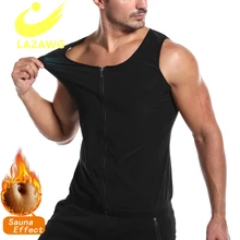 LAZAWG Zipper Men Body Shaper T-Shirts Waist Trainer Vest Weight Loss Workout Gym Tops Sauna Sweat Suits Slimming Corset Shirt