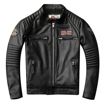 

2020 Black Men American Style Motorcycle Jacket Plus Size XXXXXL Genuine Cowhide Autumn Slim Fit Biker's Leather Coat