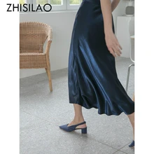 Атласные длинные юбки для женщин элегантного размера плюс плотная плиссированная юбка Mujer Макси комфорт осень весна винтажная Юбка Ретро черная