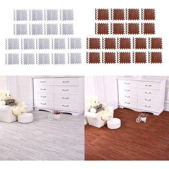 

36 Pieces/set Wood Grain Puzzle Exercise Mat, PE Foam Interlocking Tiles for Gym Equipment and Cushion for Workouts,Brown+Gray