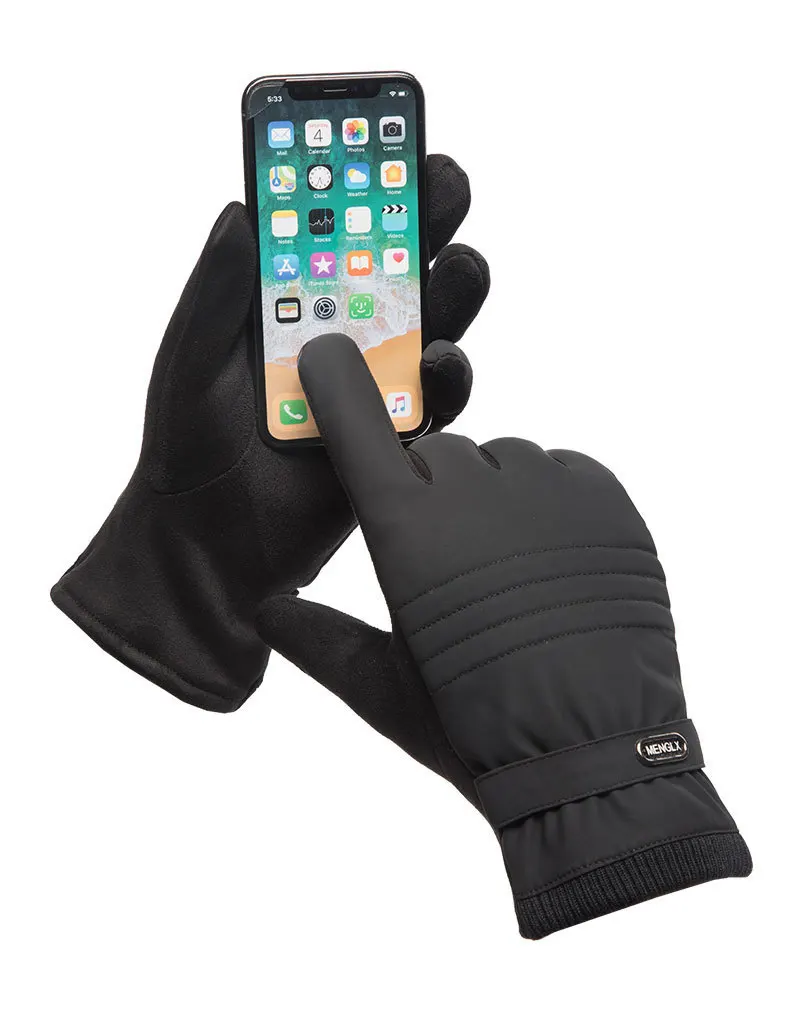 Зимние тканевые перчатки черные мужские с сенсорным экраном противоскользящие ветроустойчивые теплые перчатки теплые мотоциклетные перчатки для вождения велосипеда