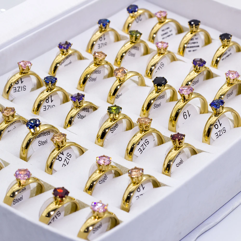 Wholesale 36Pcs/lot Mix Style Zircon Rhinestone Stainless Steel Rings Wedding Ring Women Mens Ring