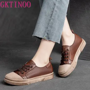 GKTINOO 여성용 진짜 가죽 스니커즈, 레이스업 샌들, 수제 올매치 플랫폼 스니커즈, 용수철 슈즈, 2024 신상