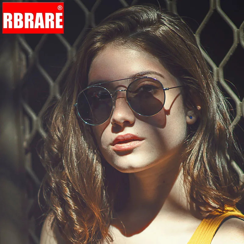 

RBRARE 2019 Metal Round Frame Sunglasses Women Trend Retro Double Beam Sun Glasses Vintage Luxury Pink Ocean Lens Eyeglasses