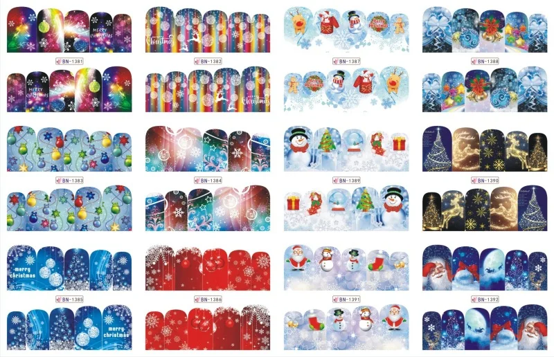 Креативные наклейки для ногтей на Рождество и Хэллоуин с милым рисунком снеговика, наклейки для маникюра, декоративная наклейка для ногтей с персонажем мультфильма - Цвет: BN1381-1392