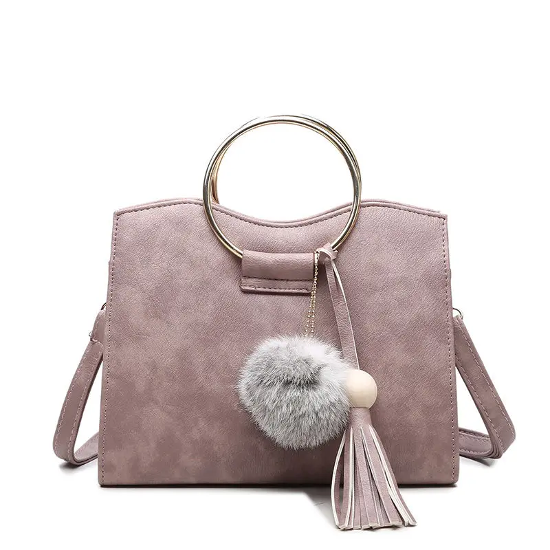 

2021 NEW Wool Ball Fringe Tote Women's Handbags Vintage Fashion High Quality PU Leather Bag Bags Women Shoulder Crossbody Bag