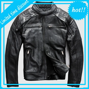 

Men's Thick Cowskin Jacket Brand Vintage Motorcycle Rider Soft Genuine Leather Interlayer Coat for Male Casual Warm Black Jacket
