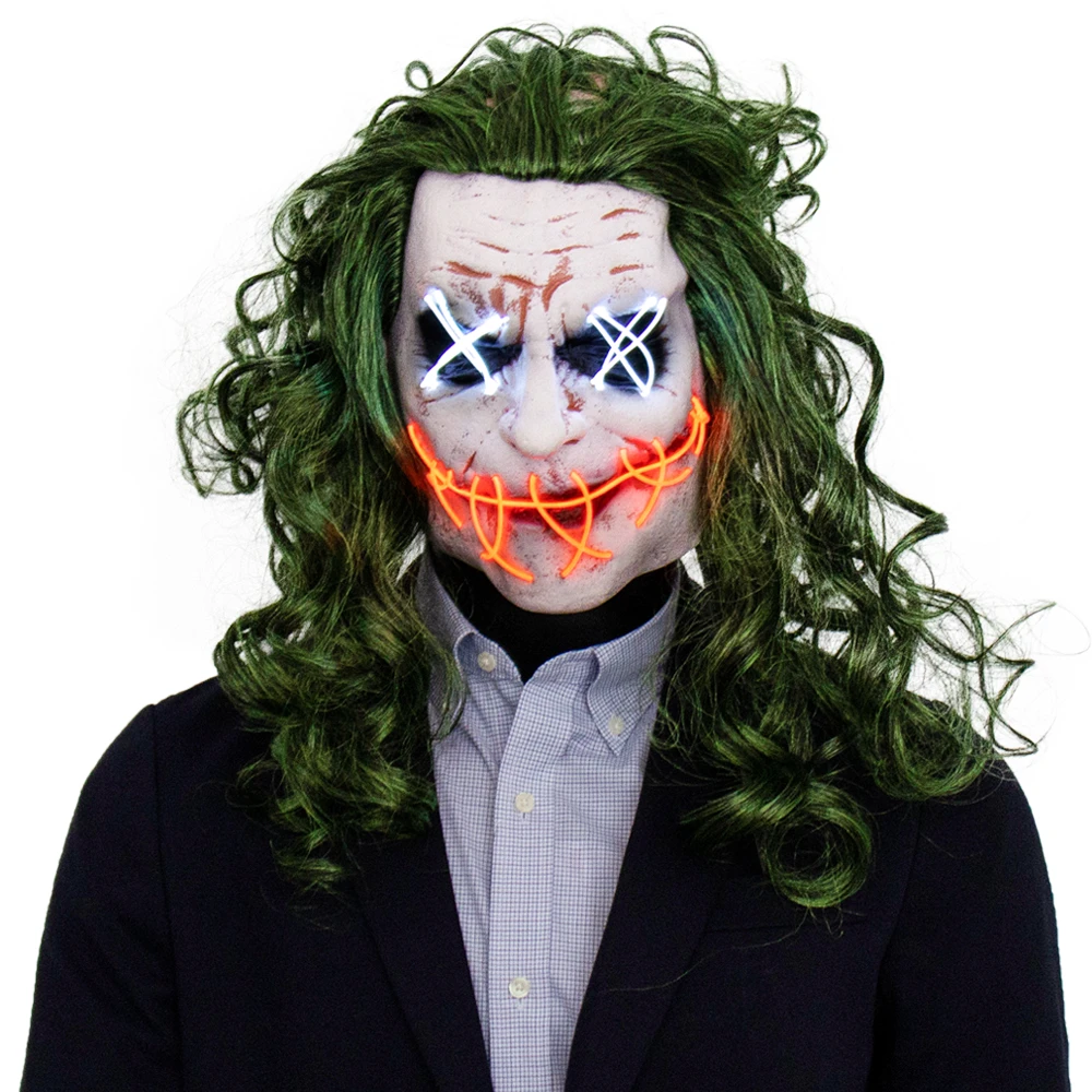 Horror Joker Led Light Mask Cosplay Clown El Wire Glow Green Hair Latex  Masks Halloween Party Costume - Masks & Eyewear - AliExpress