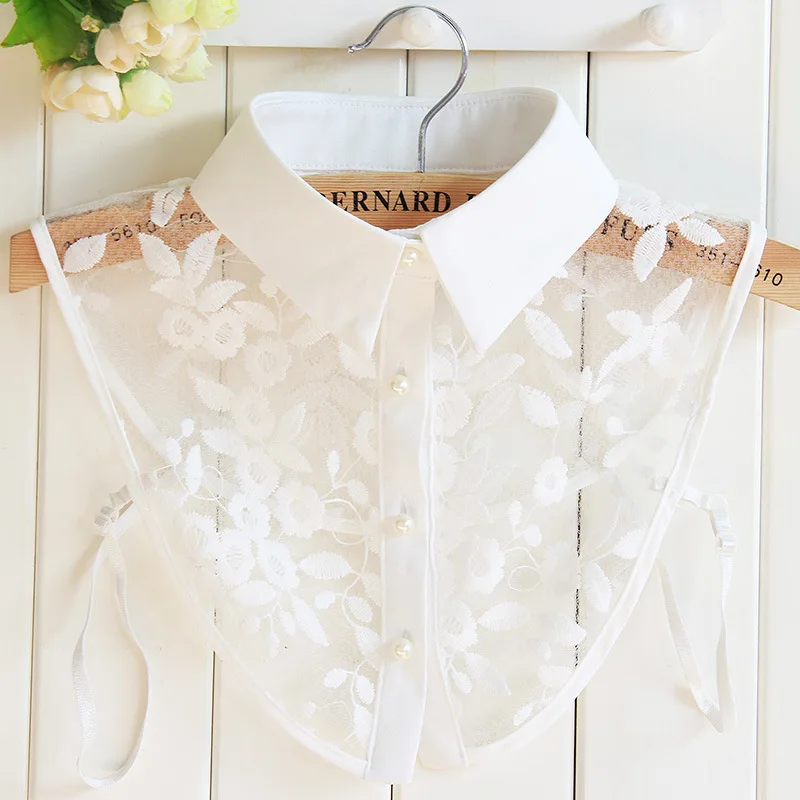 

Fashion Lace Flower Shirt Fake Collar Women Cotton False Collar Shirt Removable Mujer Lapel Blouse Top Detachable Collar
