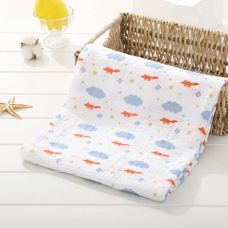 Муслиновые хлопковые детские пеленки, мягкие одеяла для новорожденных, банное полотенце, марлевые детские пеленки для обертывания, спальный мешок, чехол для коляски, подарки на рождение - Цвет: cloud and fox