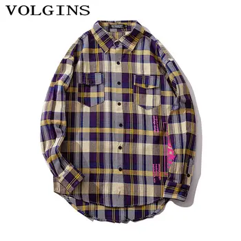 

Streetwear Grid Fashion Men Shirt Long Sleeve Oversize Mens Shirts Hip Hop Spring Autumn Letter Printing Casual Man Shirt