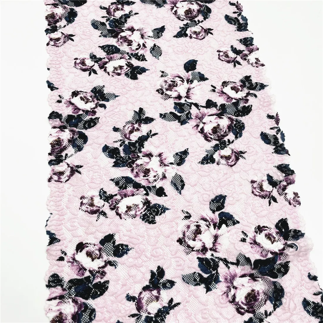3M/lot Width 28cm Pink Flower Stretch Elastic Lace Trim 5