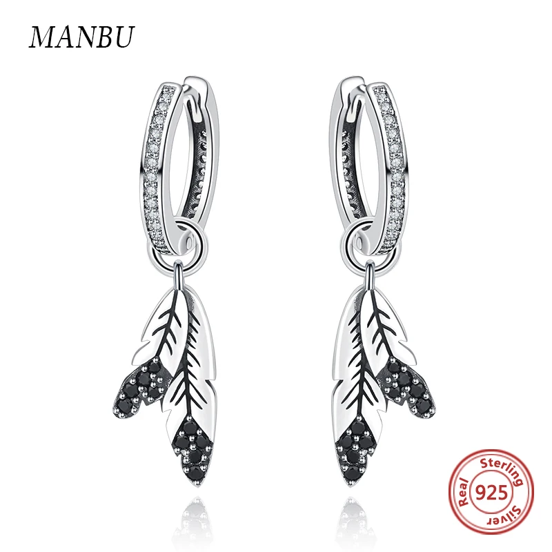 Fashion 925 Sterling Silver Indian tribe feather Stud Earrings Clear CZ earrings for Women gifts the new year free shipping | Украшения и