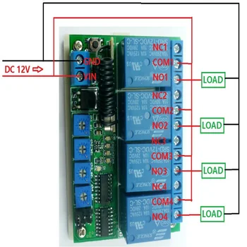 

433.92M DC 12V 4Ch Multifunction Wireless Controller Timer Delay Relay RF Switch & EV1527 ASK OOK Remote