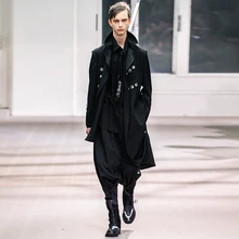 S~6XL! Customizable New Men's clothing Fashion Medium and long section of several button personality trench coat